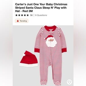NEWBORN Carter's Christmas Striped Santa Claus Sleep N' Play with Hat - Red